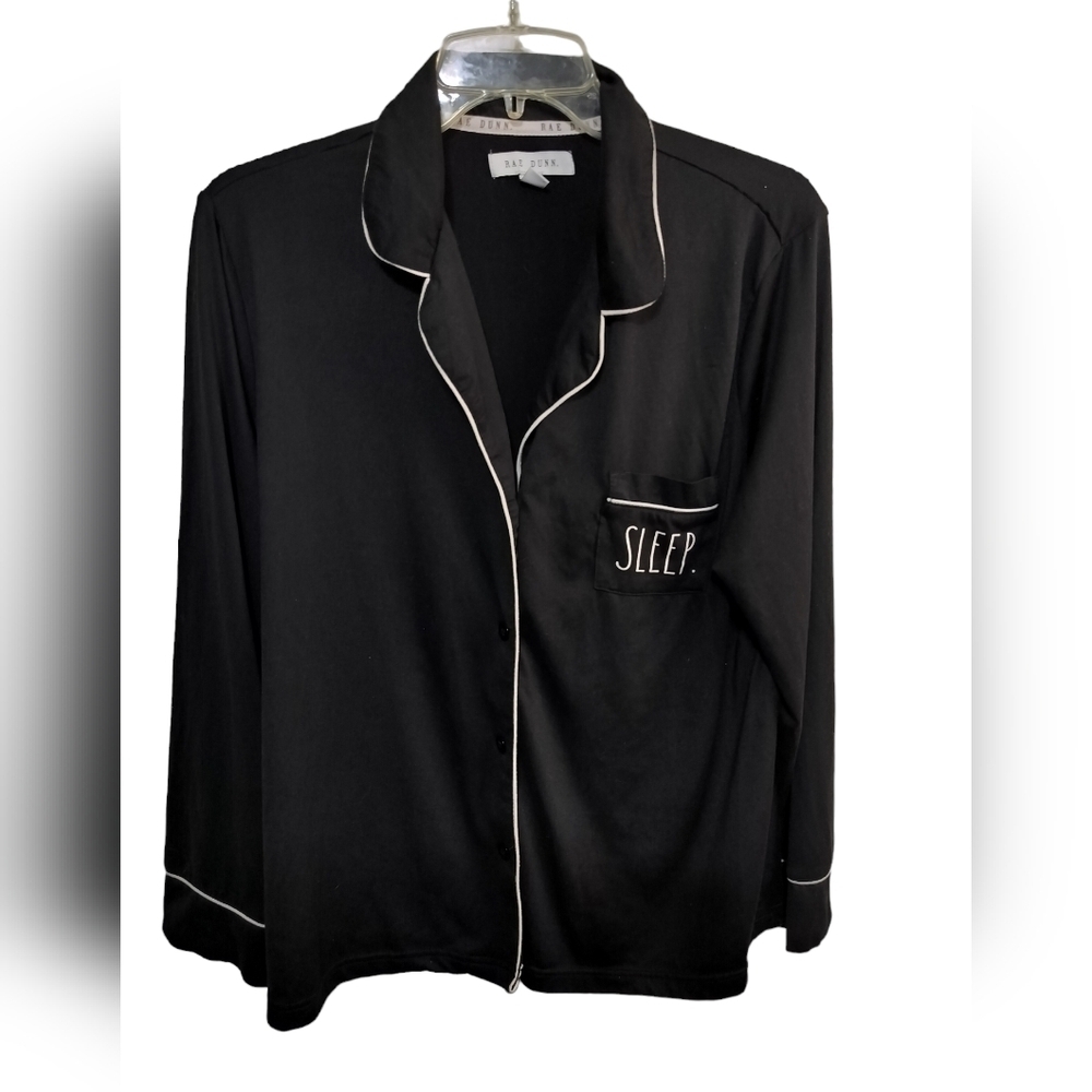 2785) Rae Dunn Black Long Sleeve Button Down 'Sleep' Pajama Top Size XL